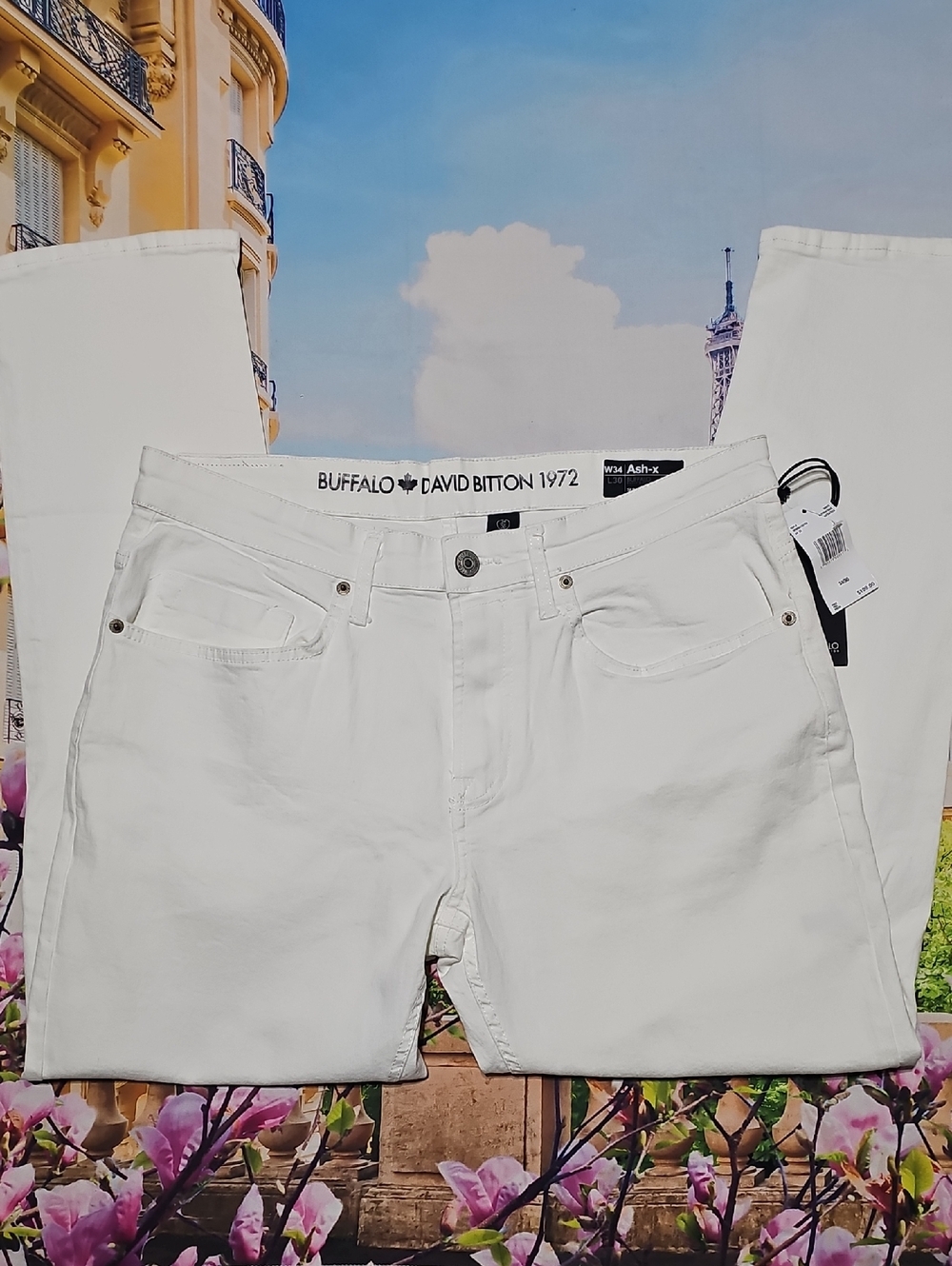 Buffalo David Bitton Ash Slim Straight‎ White Jeans 34x30 New